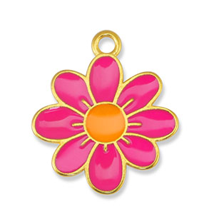 Colgantes met&aacute;licos DQ flor Fucsia-Naranja-Dorado (sin n&iacute;quel)