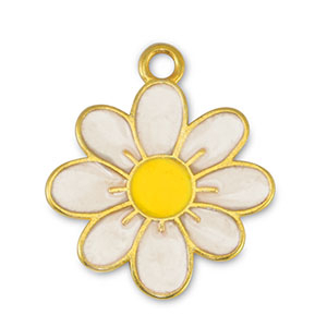 Colgantes met&aacute;licos DQ flor Blanco nacar-Amarillo-Dorado (sin n&iacute;quel)