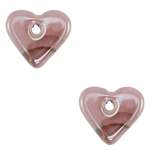 Abalorios de cer&aacute;mica griega DQ coraz&oacute;n Rosa-marr&oacute;n