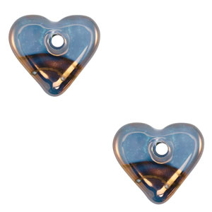 Abalorios de cer&aacute;mica griega DQ coraz&oacute;n Azul-bronce
