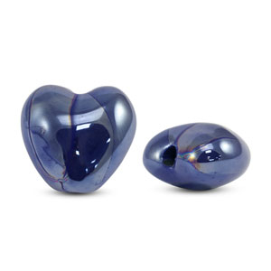 Abalorios de cer&aacute;mica griega DQ coraz&oacute;n Azul oscuro