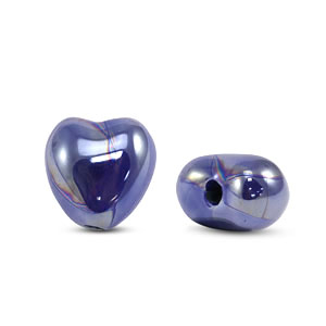 Abalorios de cer&aacute;mica griega DQ coraz&oacute;n Azul oscuro