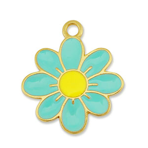 Colgantes met&aacute;licos DQ flor Dorado-veraman azul-amarillo (sin n&iacute;quel)