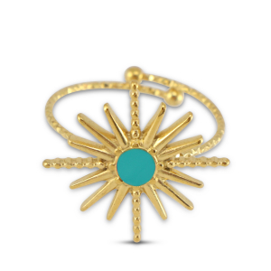 Anillos Acero Inox esmalte estrella Dorado-azul turqueza
