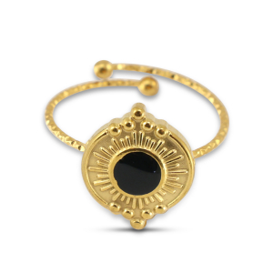 Anillos Acero Inox esmalte redondos Dorado-negro