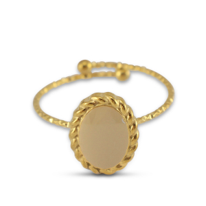 Anillos Acero Inox esmalte &oacute;valo Dorado-beige