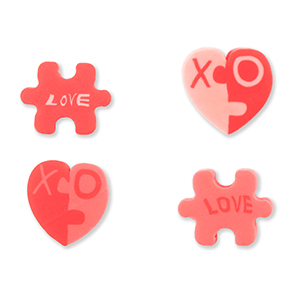 Abalorios de pol&iacute;meros rompecabezas/corazones Rosa coral
