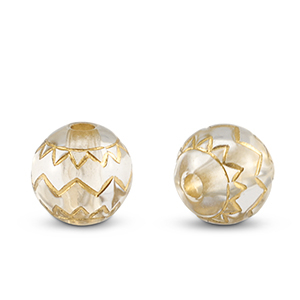 Abalorios acr&iacute;licos redondos con dse&ntilde;o zigzag Transparente-dorado