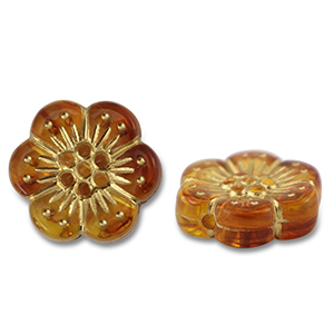 Abalorios acr&iacute;licos flor Naranja marr&oacute;n-dorado