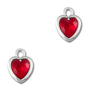Colgantes de cristal coraz&oacute;n Rojo-plateado