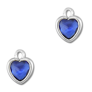 Colgantes de cristal coraz&oacute;n Azul oscuro-plateado