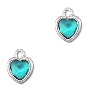 Colgantes de cristal coraz&oacute;n Azul aquamarina-plateado