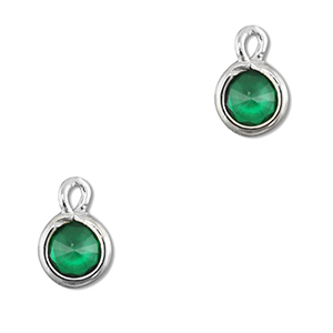 Colgantes de cristal redondos Verde esmeralda-plateado