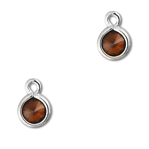 Colgantes de cristal redondos Naranja marr&oacute;n-plateado