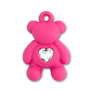Colgantes llamativos oso con coraz&oacute;n Fucsia