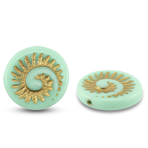 Abalorios Checos fossil shell 18mm Verde menta-dorado