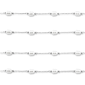 Fornituras Acero Inox cadena jasseron con imitaci&oacute;n de perlas &oacute;valo Plata-blanco