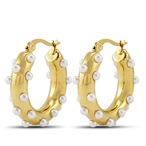 Pendientes Acero Inox criollas con imitaci&oacute;n de perlas Dorado