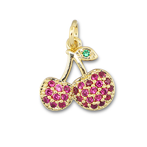 Metal TQ lat&oacute;n colgante cerezas Dorado-fucsia