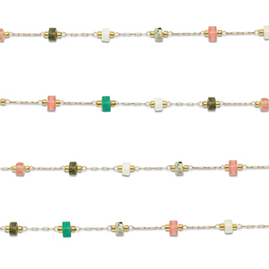 Fornituras Acero Inox cadena jasseron Mezcla de piedras naturales rondeles Dorado-multicolor
