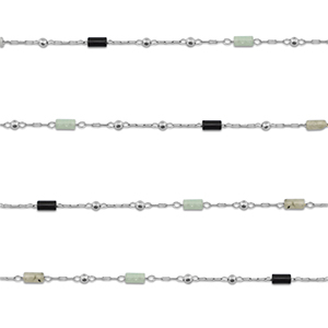 Fornituras Acero Inox cadena jasseron Mezcla de piedras naturales tubo Plateado-negro-gris
