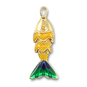colgantes met&aacute;licos pez Dorado-amarillo-azul-verde
