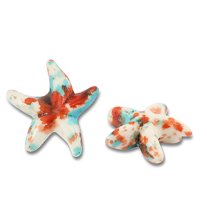 Abalorios de cer&aacute;mica estrella de mar Blancuzco-azul-marr&oacute;n