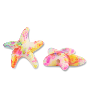 Abalorios de cer&aacute;mica estrella de mar Blancuzco-rosado-amarillo-azul