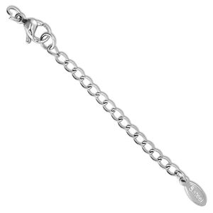 Fornituras Acero inox extenci&oacute;n set de cadena &oacute;valo con mosquet&oacute;n Plateado
