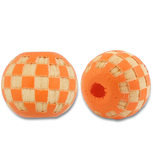 Abalorios de madera redondos 10mm con patr&oacute;n Naranja-natural
