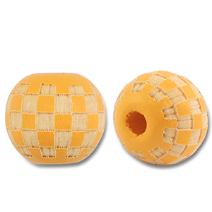 Abalorios de madera redondos 10mm con patr&oacute;n Naranja claro-natural
