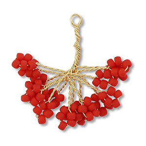 Colgantes de abalorios de cristal flor Dorado-rojo