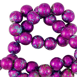 Abalorios de cer&aacute;mica 6mm Met&aacute;lico morado-azul