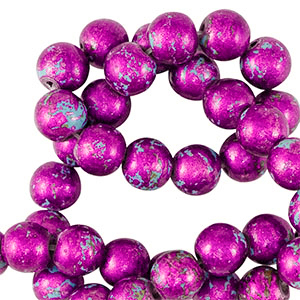 Abalorios de cer&aacute;mica 8mm Met&aacute;lico morado-azul