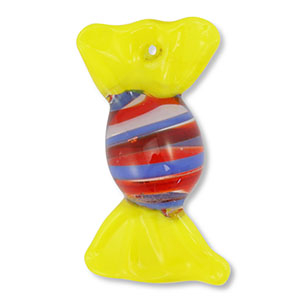 Colgantes de vidrio pintados a mano caramelo Amarillo-rojo-azul-transparente