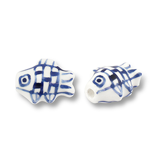Abalorios de cer&aacute;mica pez Blanco-azul Delfts