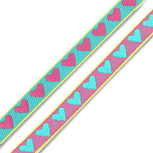 BY31&reg; Cinta con texto lineas corazon Verde turqueza-rosa fucsia-amarillo
