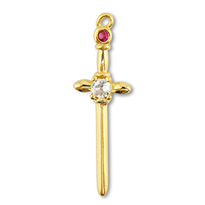 Metal TQ lat&oacute;n colgante espada Dorado-cristal-vino tinto frutos rojos