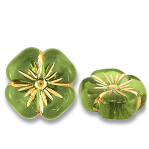 Abalorios acr&iacute;licos flor Verde oliva-dorado