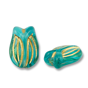 Abalorios acr&iacute;licos tulip&aacute;n Azul verdoso-dorado