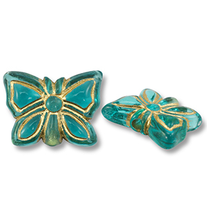 Abalorios acr&iacute;licos mariposa Azul verdoso-dorado