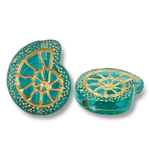 Abalorios acr&iacute;licos conchas Azul verdoso-dorado