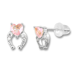 Metal TQ lat&oacute;n pendiente herradura con coraz&oacute;n Plateado-rosa claro