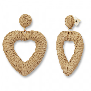 Pendientes rafia trendy coraz&oacute;n Marr&oacute;n claro-dorado
