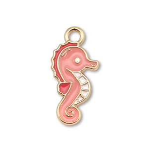 Colgantes met&aacute;licos esmalte caballito de mar Dorado-melocot&oacute;n rosa