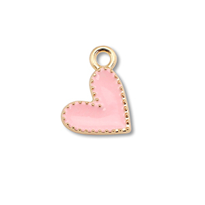 Colgantes met&aacute;licos esmalte coraz&oacute;n Dorado-rosa claro