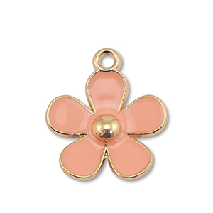 Colgantes met&aacute;licos esmalte flor Dorado-melocot&oacute;n rosa