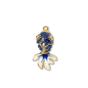 Colgantes de lat&oacute;n Eco-brass&reg; pez Dorado-azul oscuro-blanco