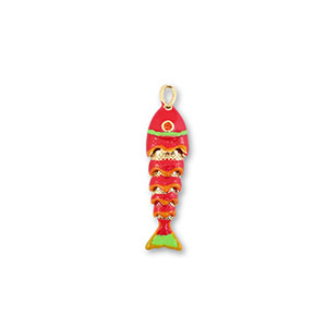 Metal TQ lat&oacute;n colgante pez Dorado-rojo-naranja-verde claro