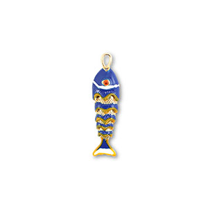 Metal TQ lat&oacute;n colgante pez Dorado-azul-amarillo-blanco